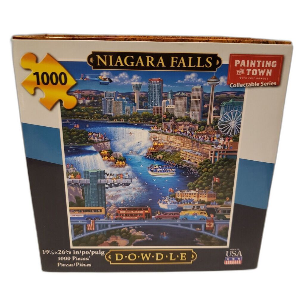 1000 Piece Puzzle Dowdle Niagara Falls Painting The Town with Poster Map Box
